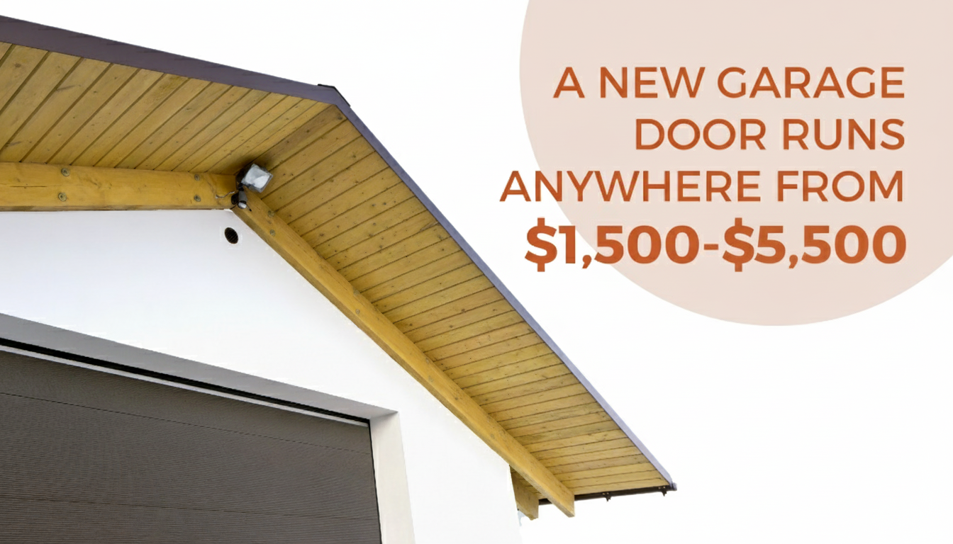 Modern garage door and the overhanging roof structure in San Diego